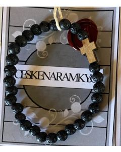 náramek láva s křížkem dřevěný